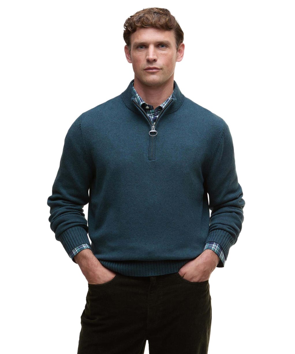 Men's Barbour Kelson Half Zip Knitted Jumper - Mallard Green