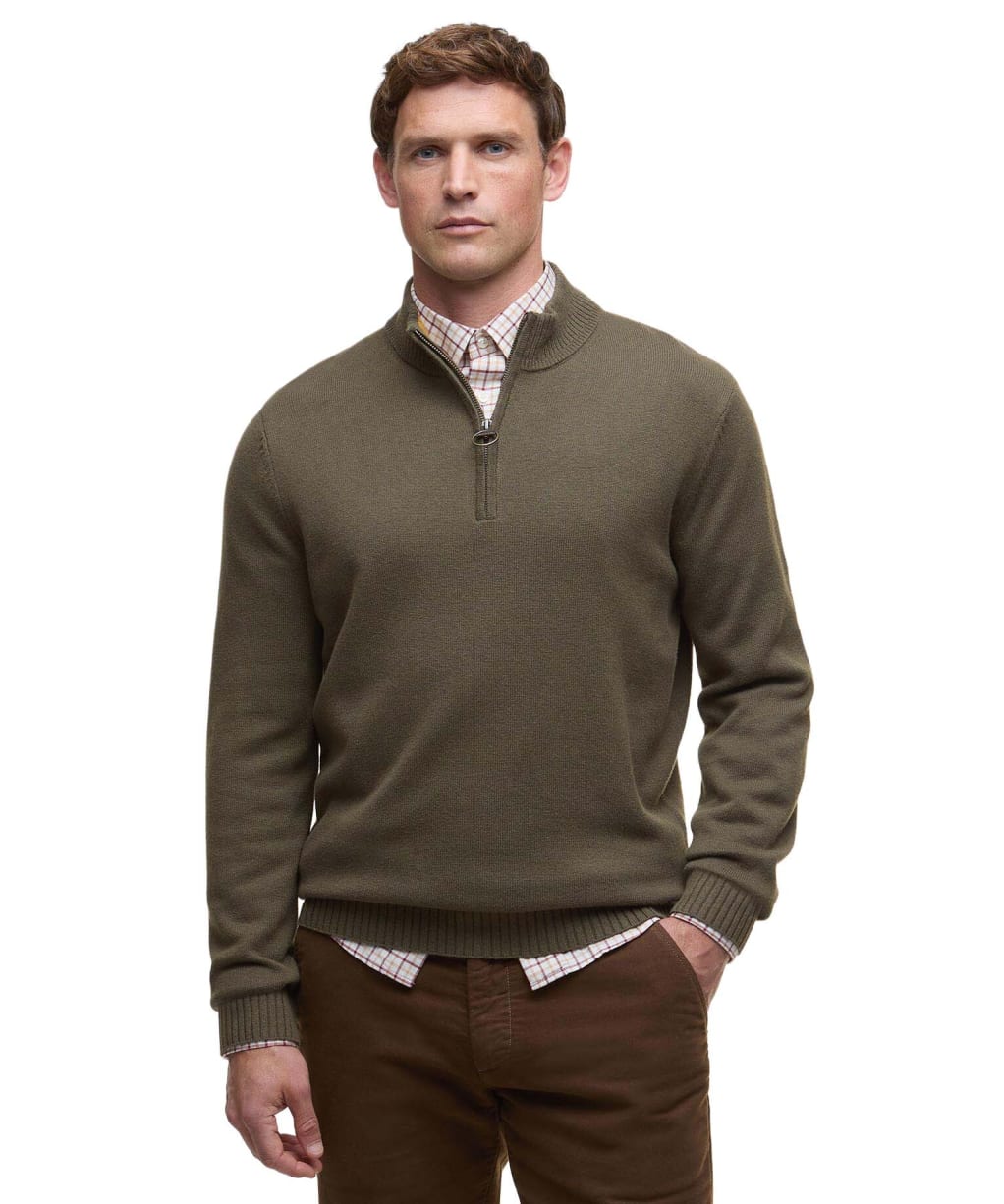 Men's Barbour Kelson Half Zip Knitted Jumper - Olive