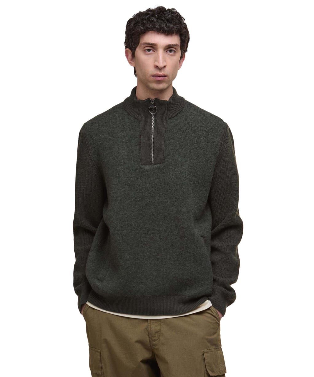 Men's Barbour Milburn Half Zip Knitted Jumper - Dark Olive