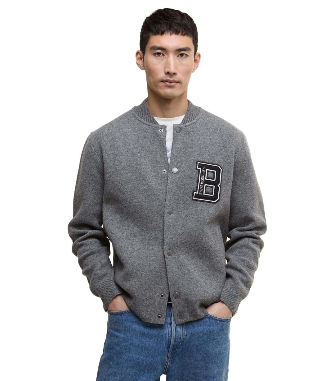 Men's Barbour International Letterman Knitted Bomber - Anthracite
