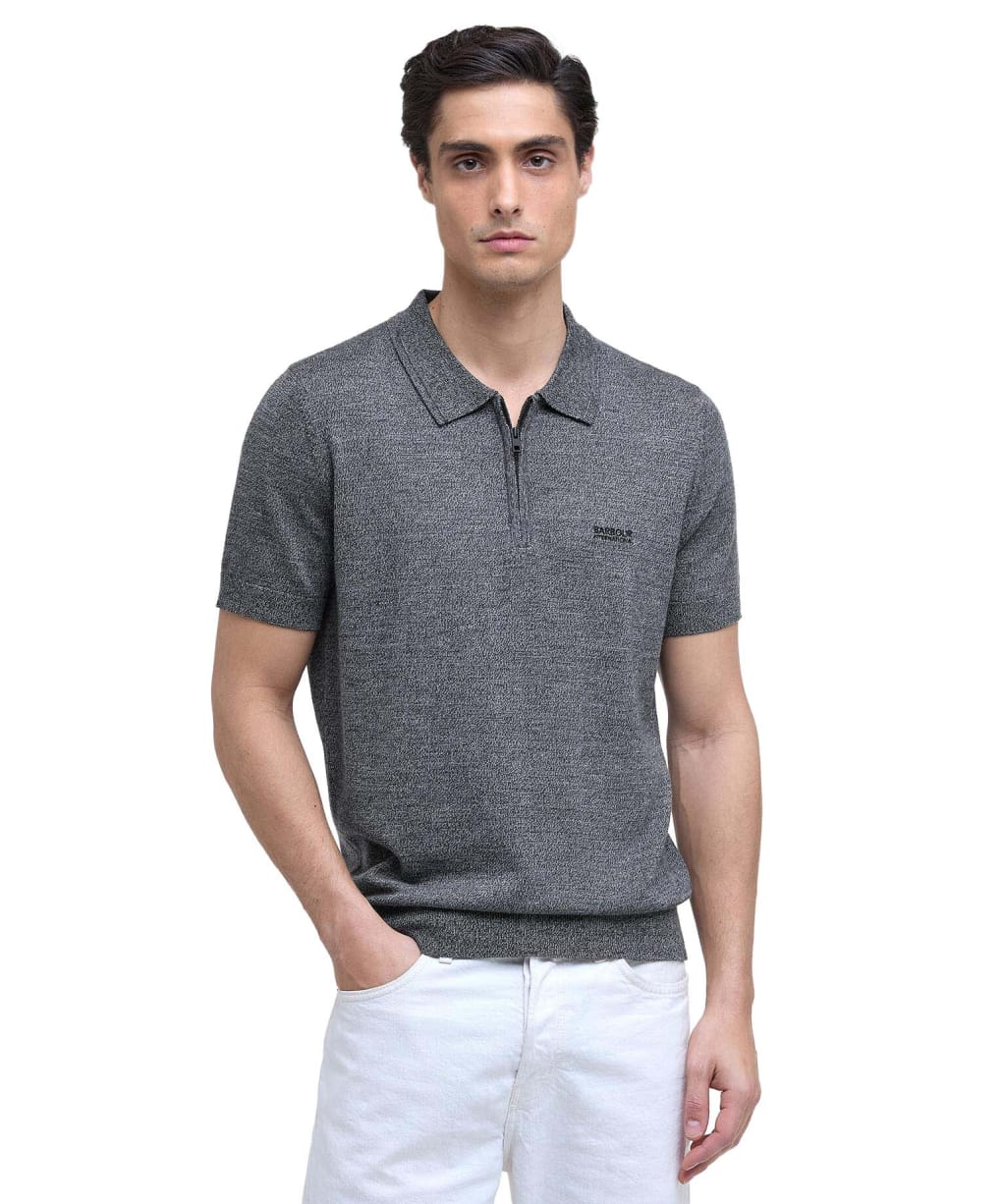 Men's Barbour International Maverick Mouline Knitted Polo Shirt - Black