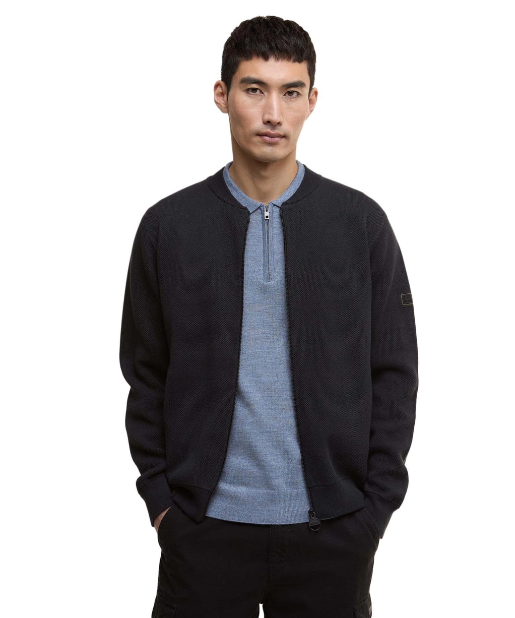 Men's Barbour International Patrick Bomber Zip Through Cardigan - Black