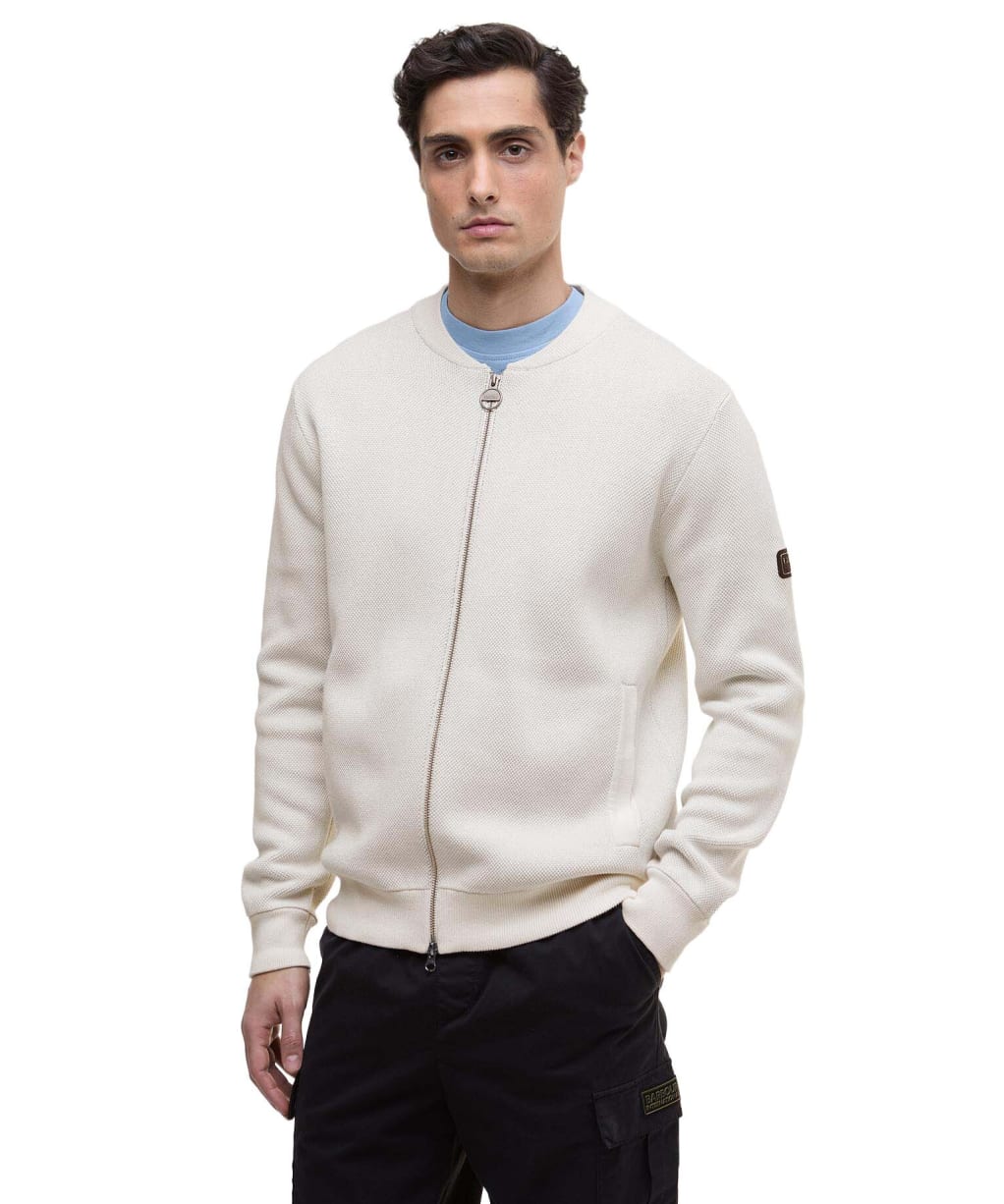 Men's Barbour International Patrick Bomber Zip Through Cardigan - Whisper White