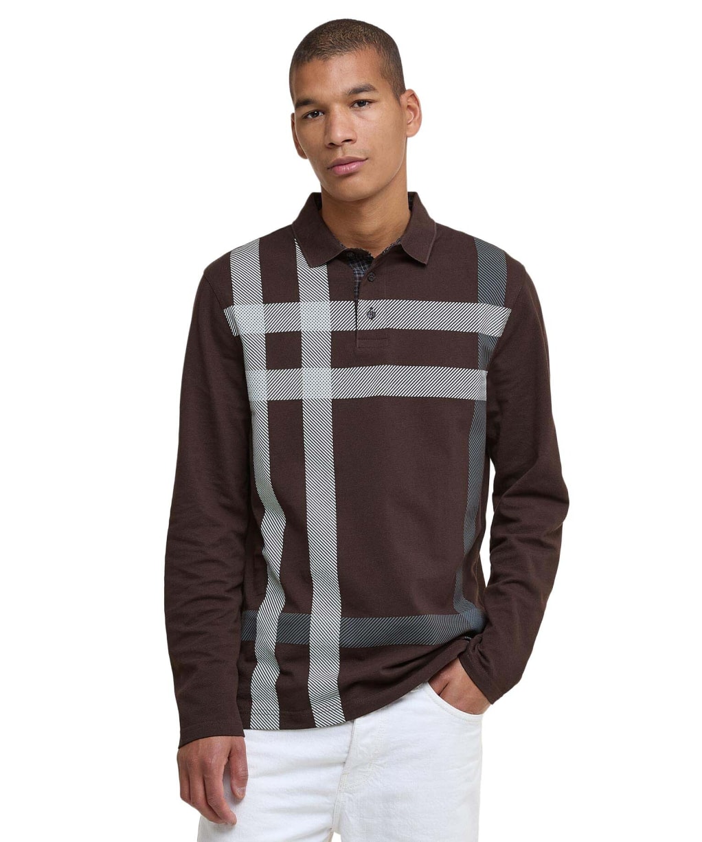 Men's Barbour Blaine Tailored Long Sleeve Polo Shirt - Dark Oak