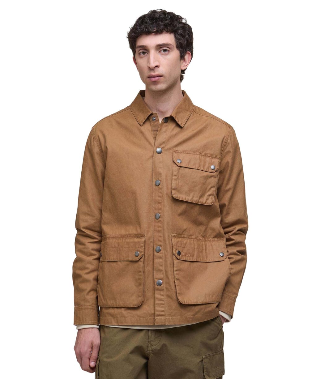 Men's Barbour Kippford Regular Canvas Overshirt - Bronze Brown