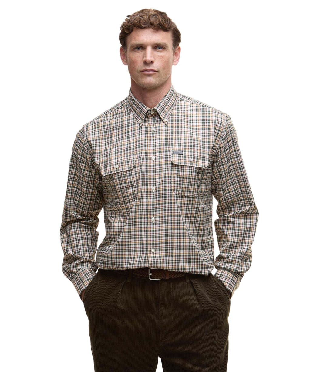Men's Barbour Panwell Thermo Weave Regular Checked Shirt - Olive