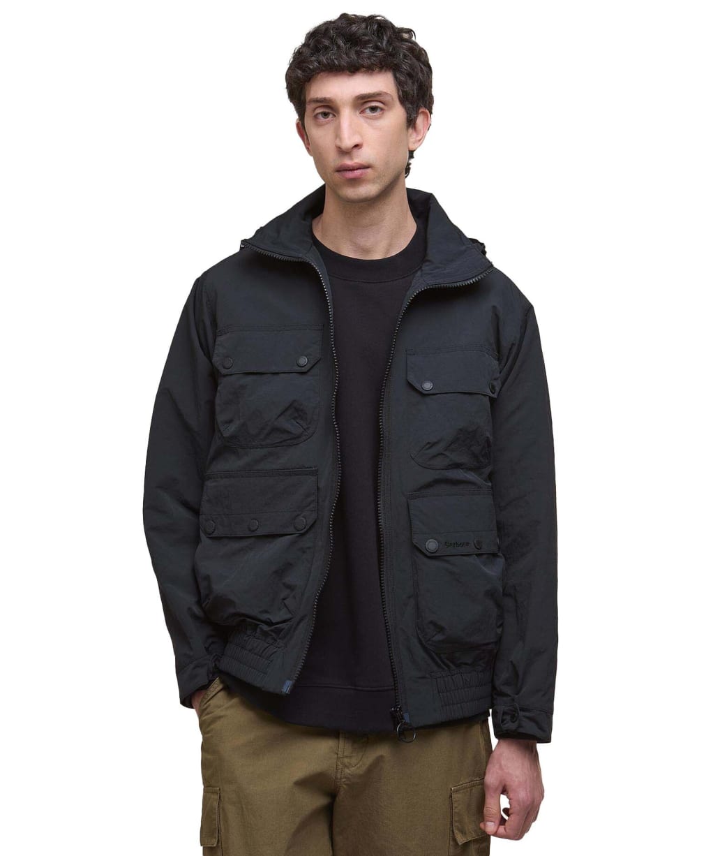 Men's Barbour Re-Engineered Hooded Showerproof Flight Bedale Jacket - Black