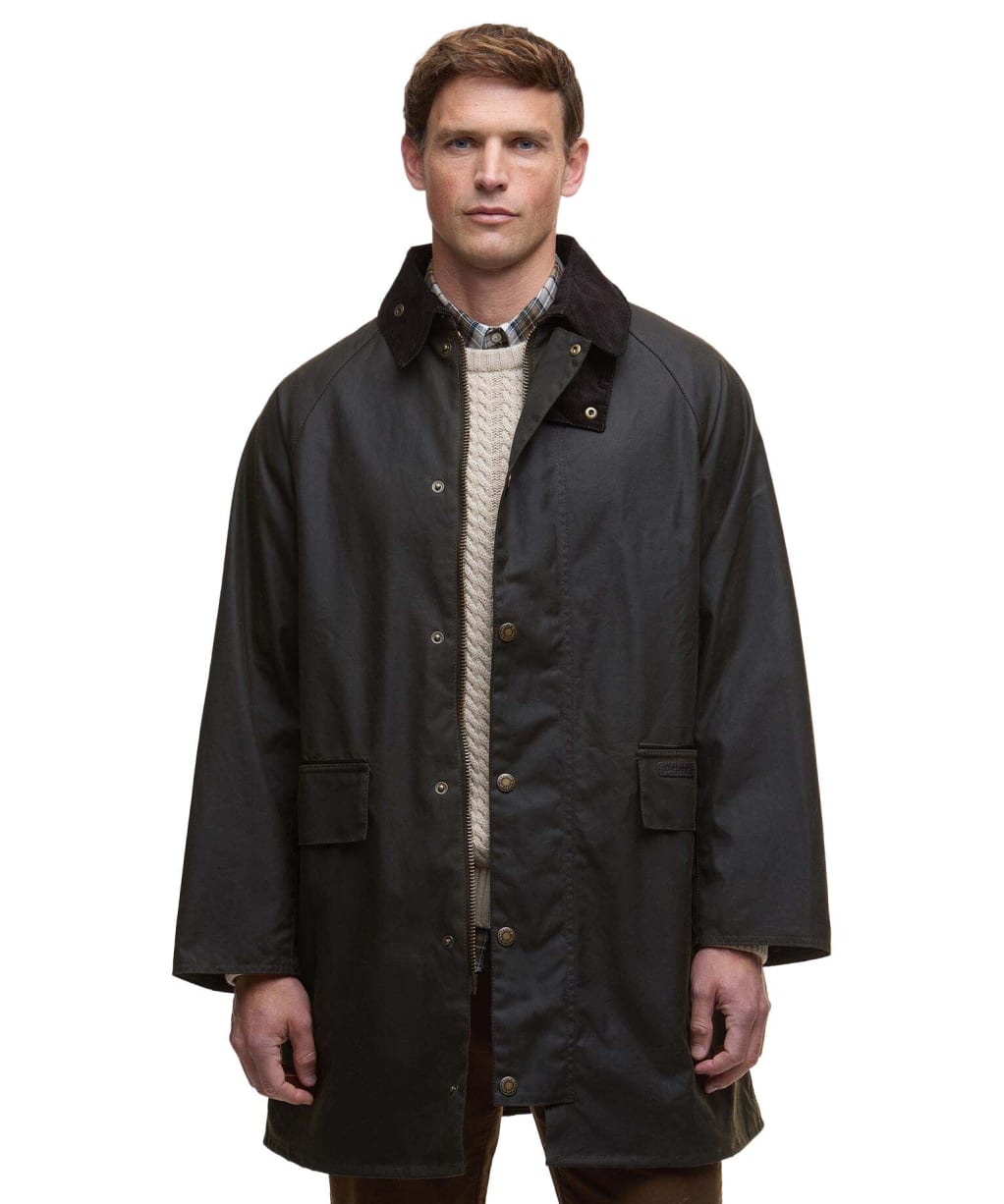 Men's Barbour Country Waxed Mac Jacket - Olive