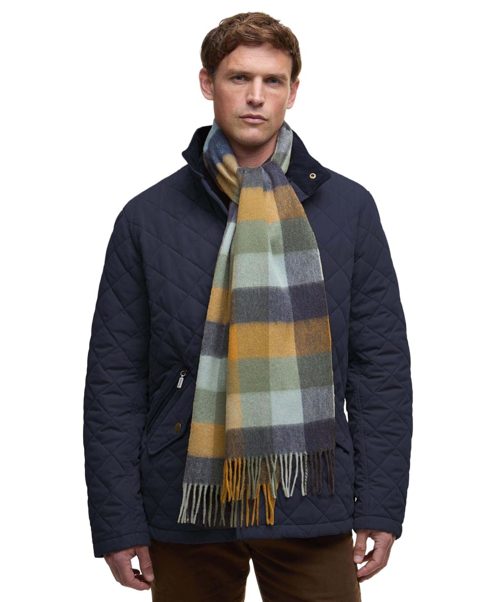 Barbour Large Tattersall Lambswool Scarf - Forest / Bronze Brown