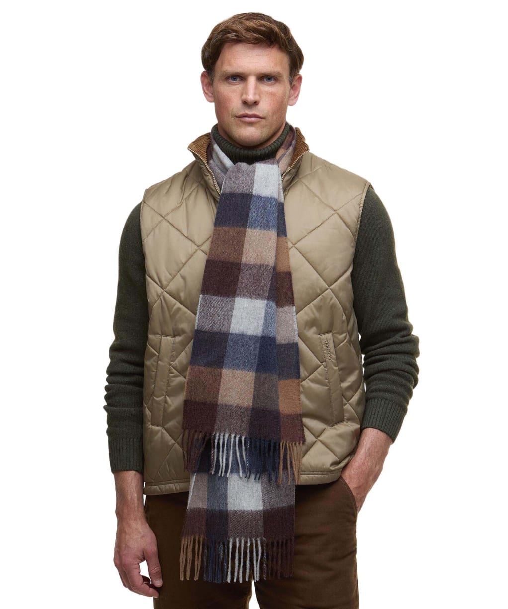 Barbour Large Tattersall Lambswool Scarf - Midnight Oak