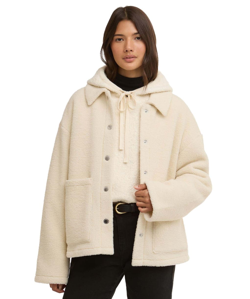 Women's Barbour International Rae Fleece Overshirt - Bone White