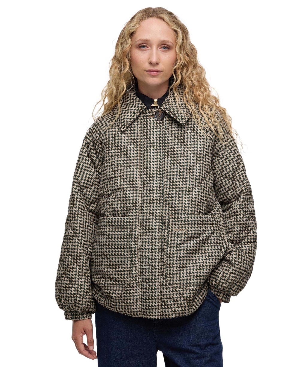 Women's Barbour Laoise Check Quilted Jacket - Sage Houndstooth / Sand Dune