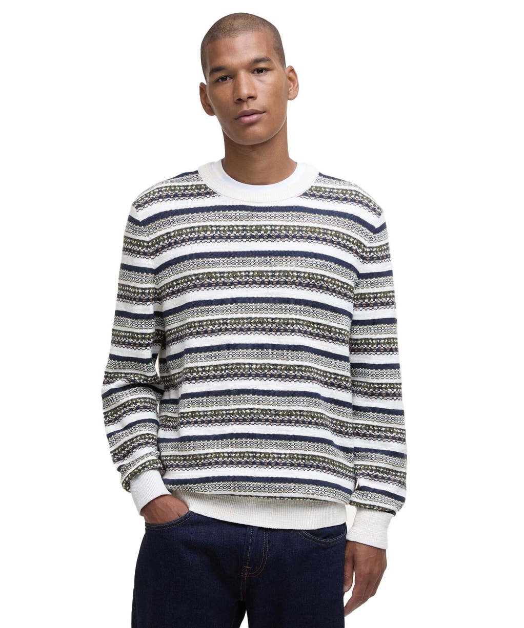 Men's Barbour Topcliffe Fairisle Crew Neck Sweater - Whisper White