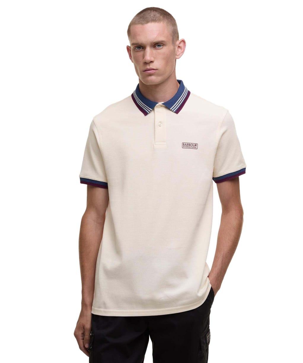 Men's Barbour International Francis Short Sleeve Pique Polo Shirt - Calico White