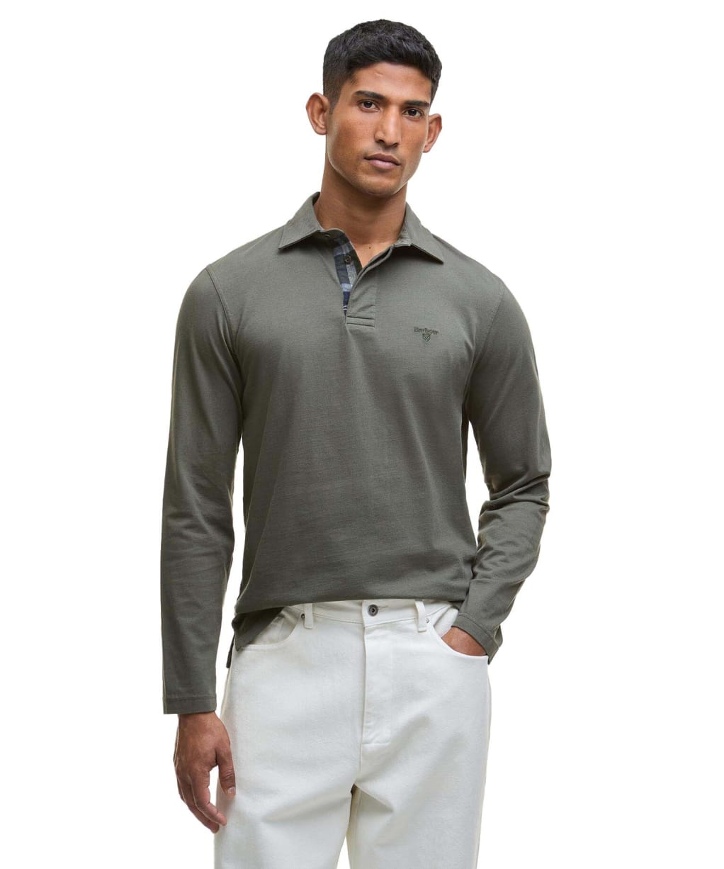 Men's Barbour Margrove Long Sleeved Tailored Polo Shirt - Mid Olive