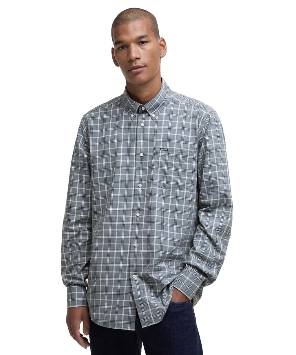 Men's Barbour Bramham Checked Long Sleeved Tailored Shirt - Grey Marl
