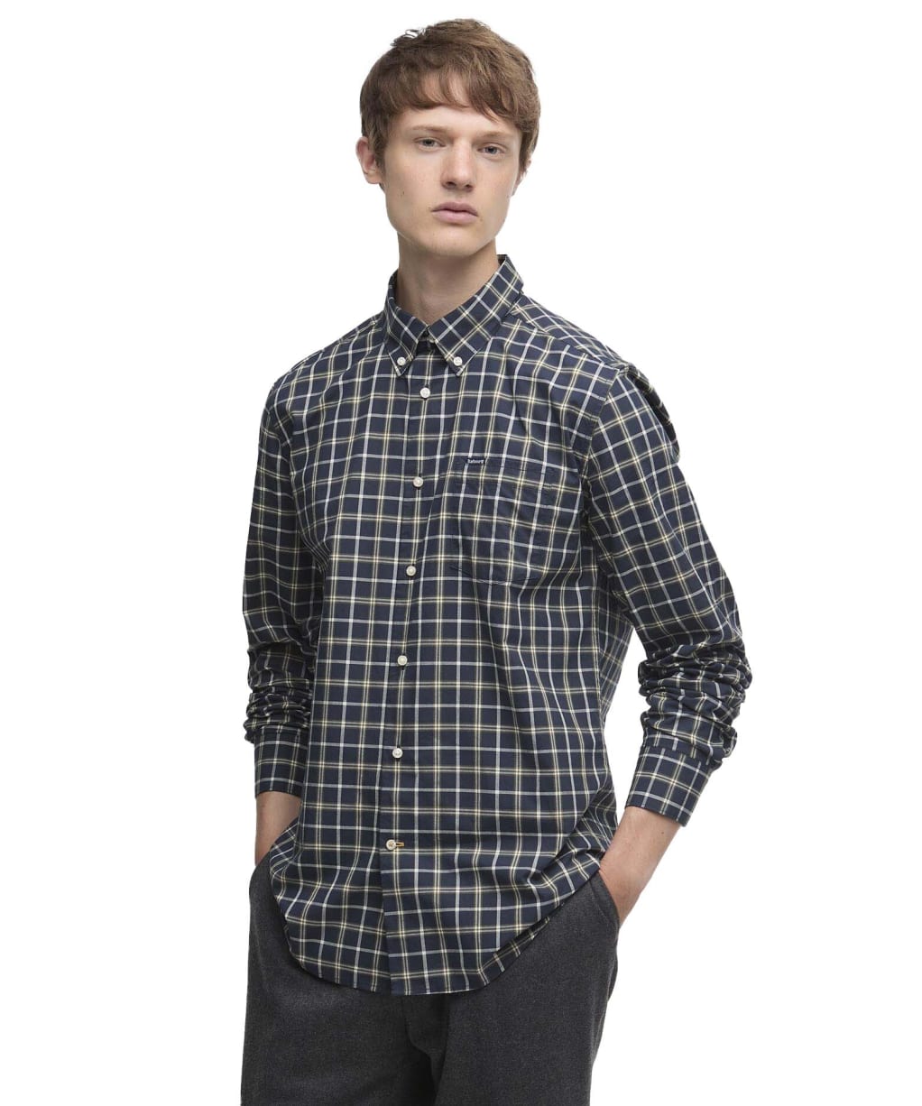 Men's Barbour Bramham Checked Long Sleeved Tailored Shirt - Navy