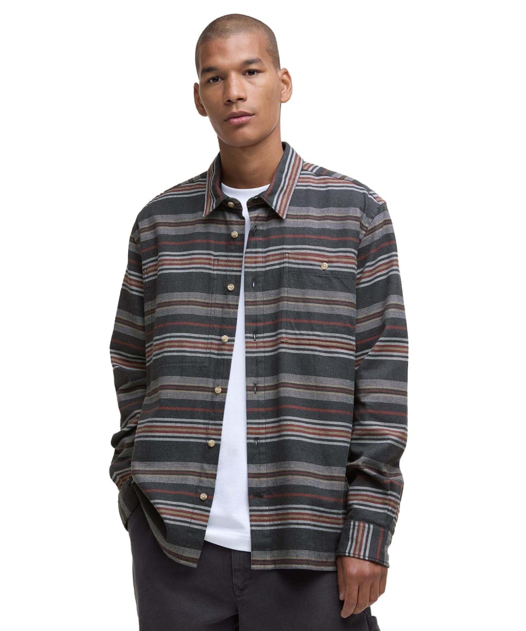 Men's Barbour Bowscale Striped Long Sleeved Relaxed Shirt - Charcoal Marl