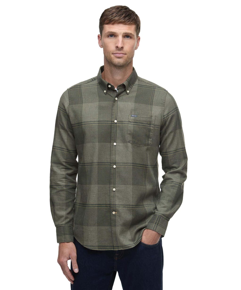 Men's Barbour Heaney Checked Long Sleeved Tailored Shirt - Olive