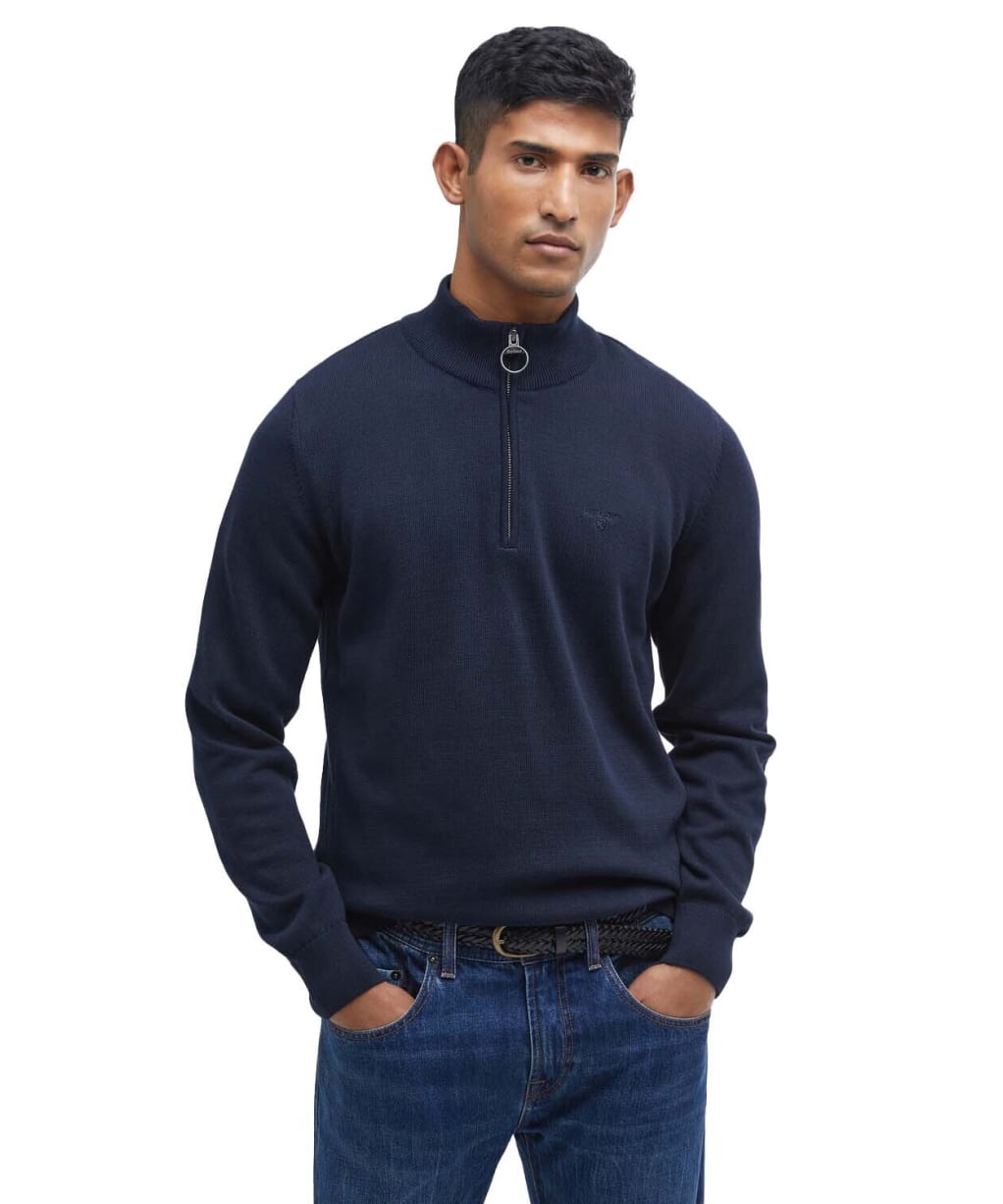 Men’s Barbour Cotton Half Zip Sweater - Navy
