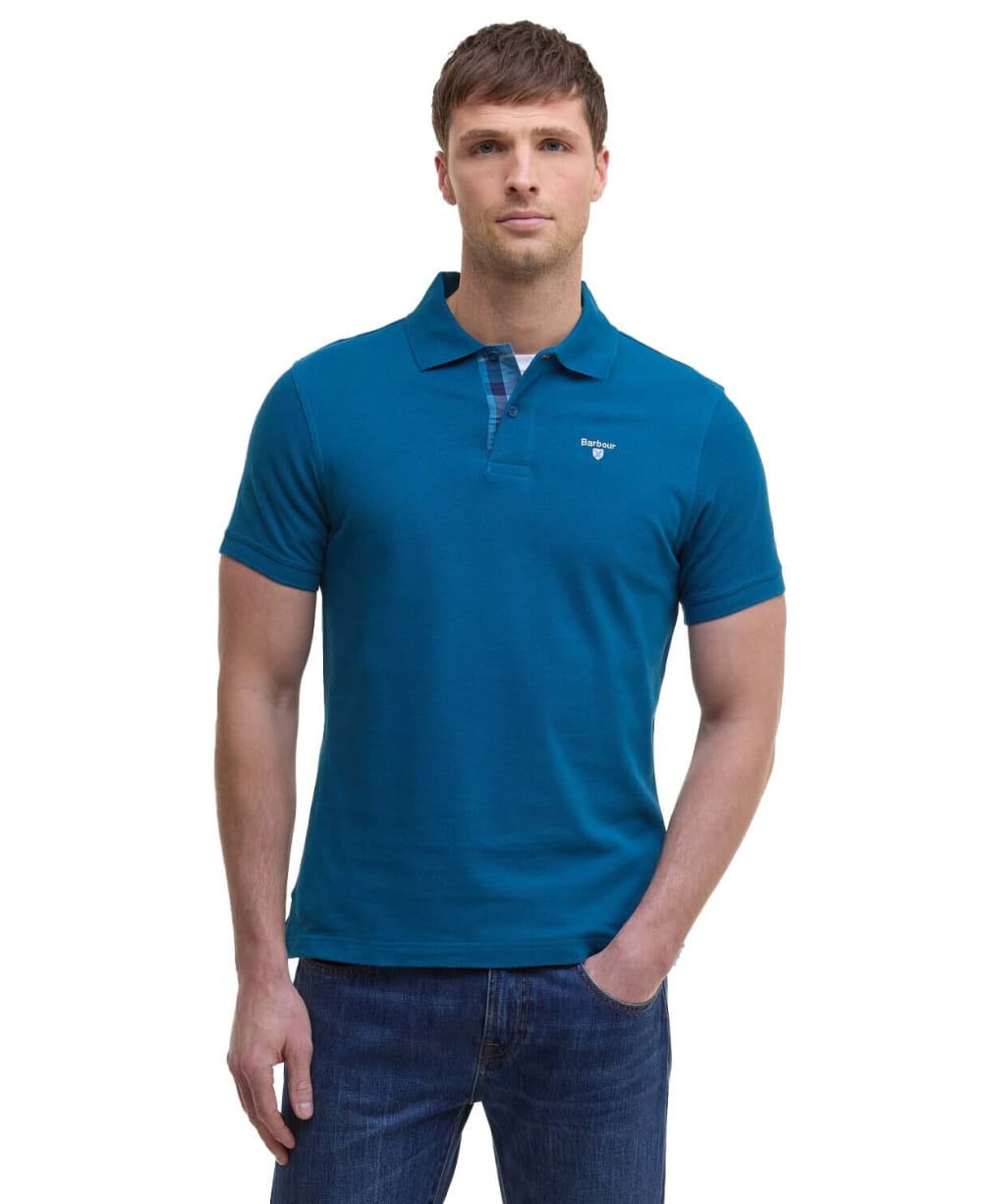 Men's Barbour Tartan Pique Polo Shirt - Lyons Blue