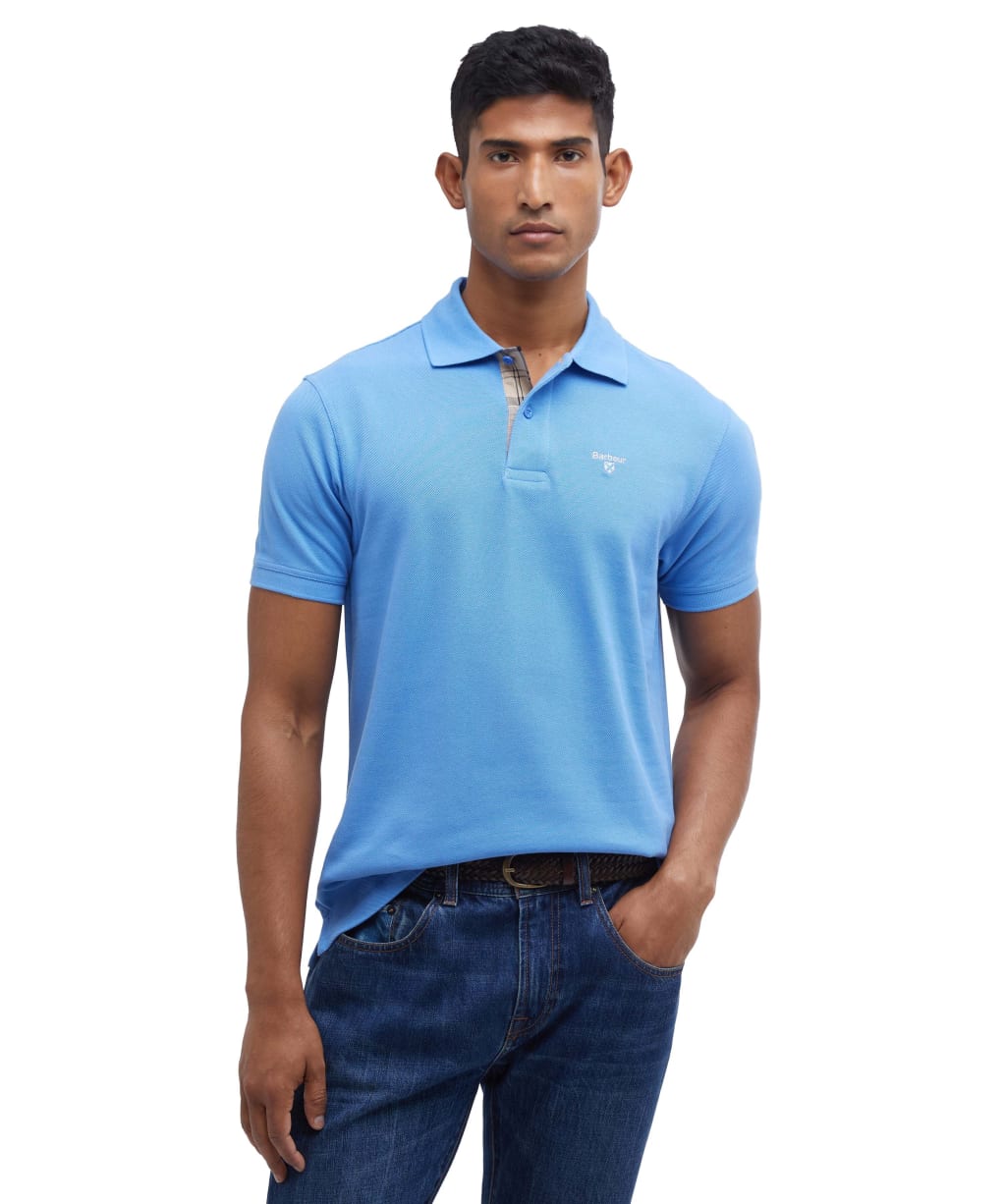 Men's Barbour Tartan Pique Polo Shirt - Delft Blue