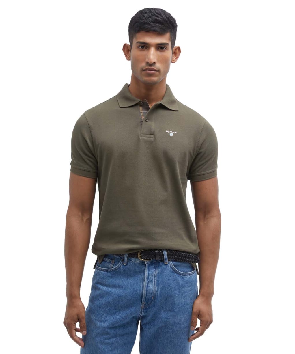 Men's Barbour Tartan Pique Polo Shirt - Dark Olive