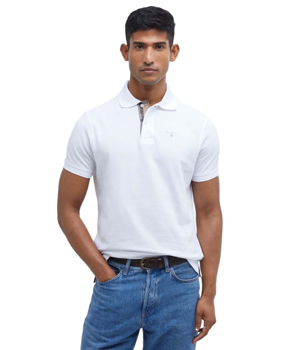 Men's Barbour Tartan Pique Polo Shirt - White