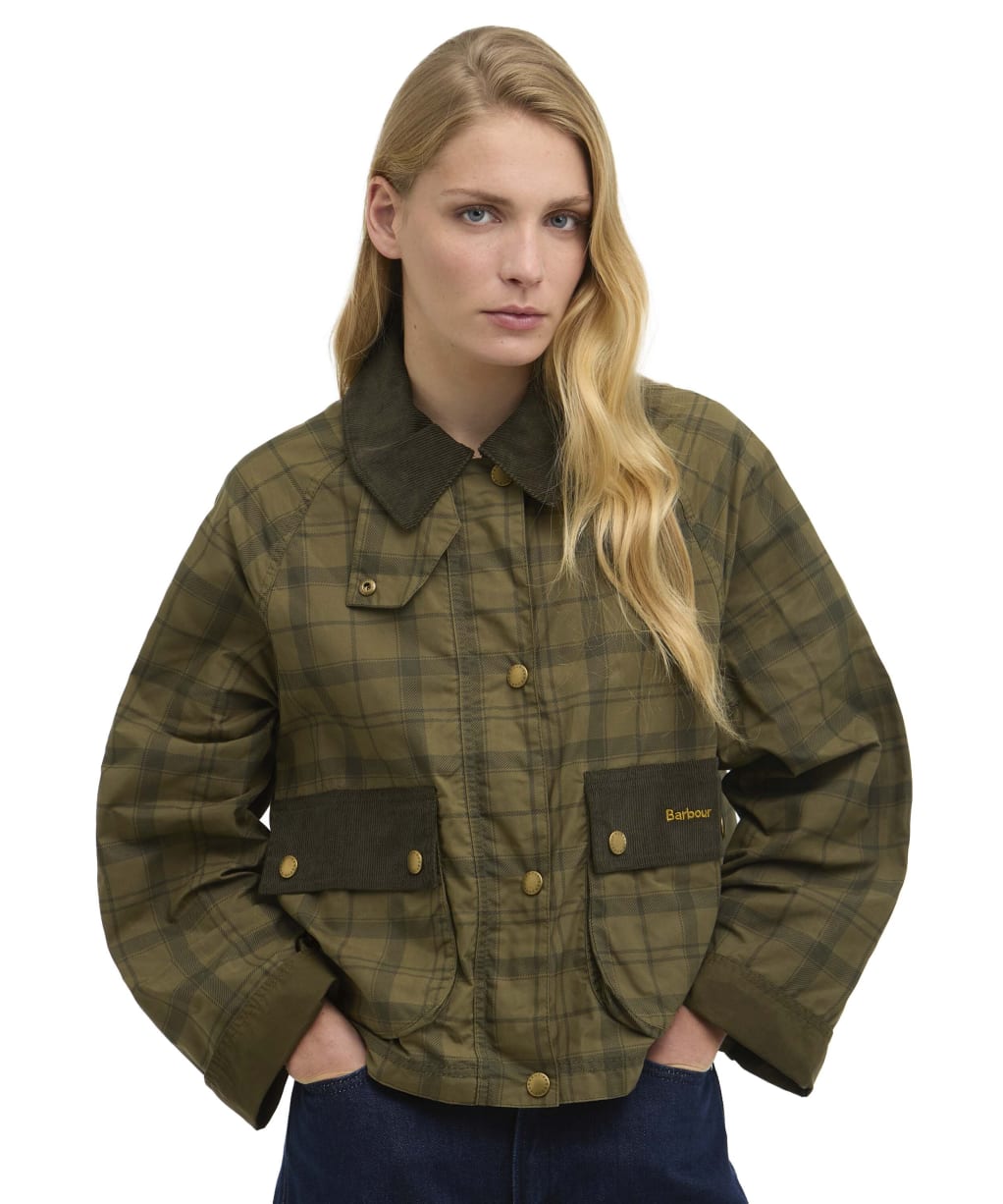 Women's Barbour Tartan Cropped Beadnell Casual Jacket - Dusky Green Tartan