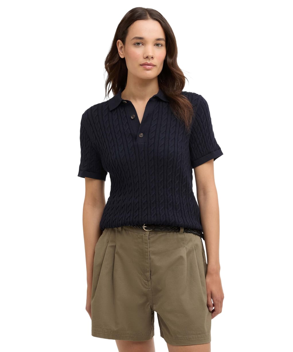 Women's Barbour Hartland Knitted Polo Jumper - Navy