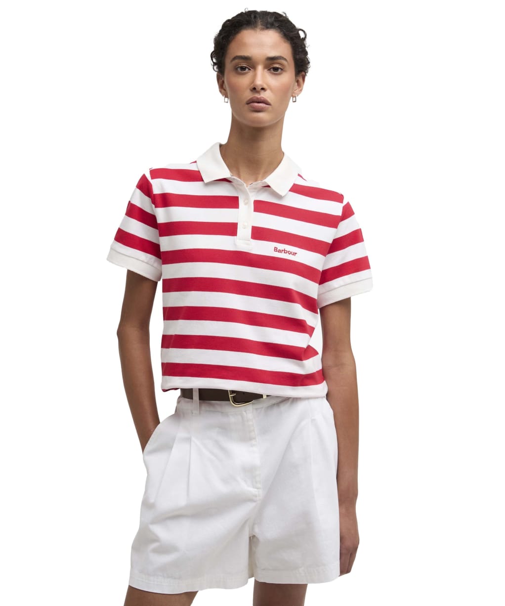 Women's Barbour Ashbourne Stripe Polo Top - Poppy Red Stripe