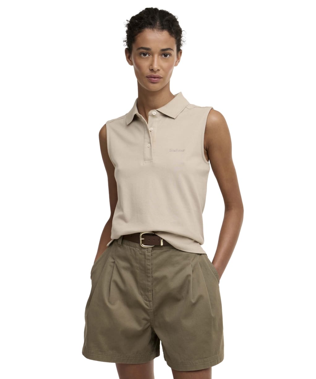 Women's Barbour Bowford Sleeveless Polo Top - Light Sand