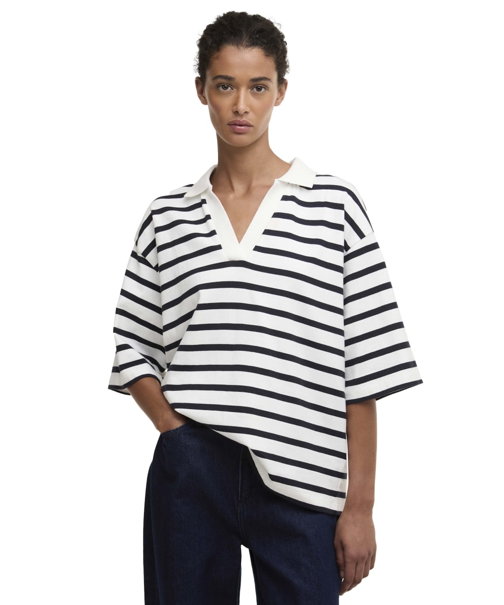 Women's Barbour Inez Striped Top - Cloud / Dark Navy Stripe