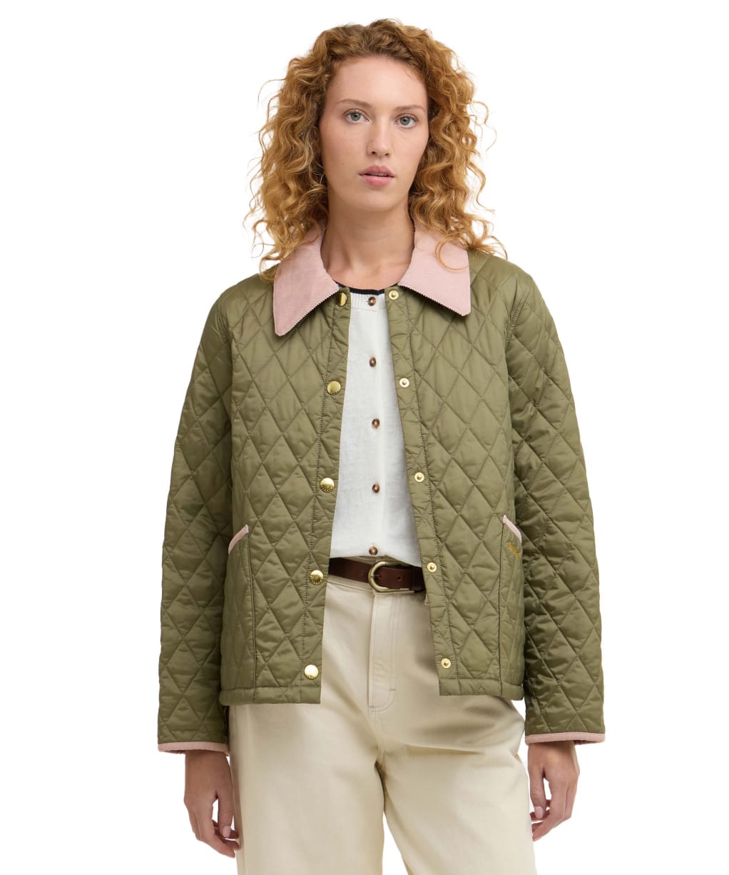 Women's Barbour Icons Cropped Liddesdale Quilted Jacket - Bleached Olive / Ancient / Gardenia