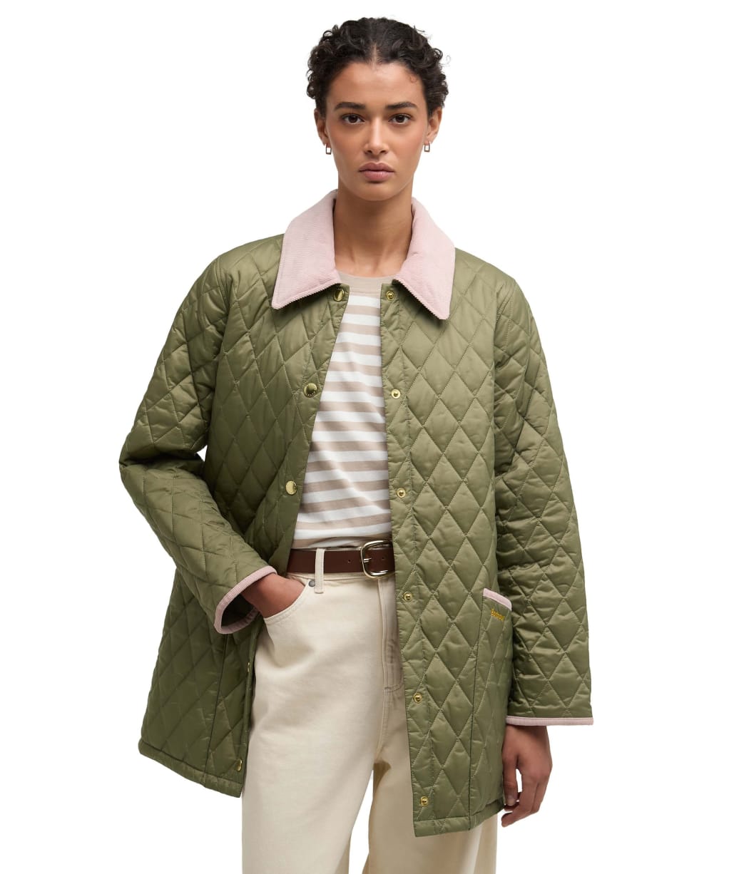 Women's Barbour Icons Modern Liddesdale Quilted Jacket - Bleached Olive / Ancient / Gardenia