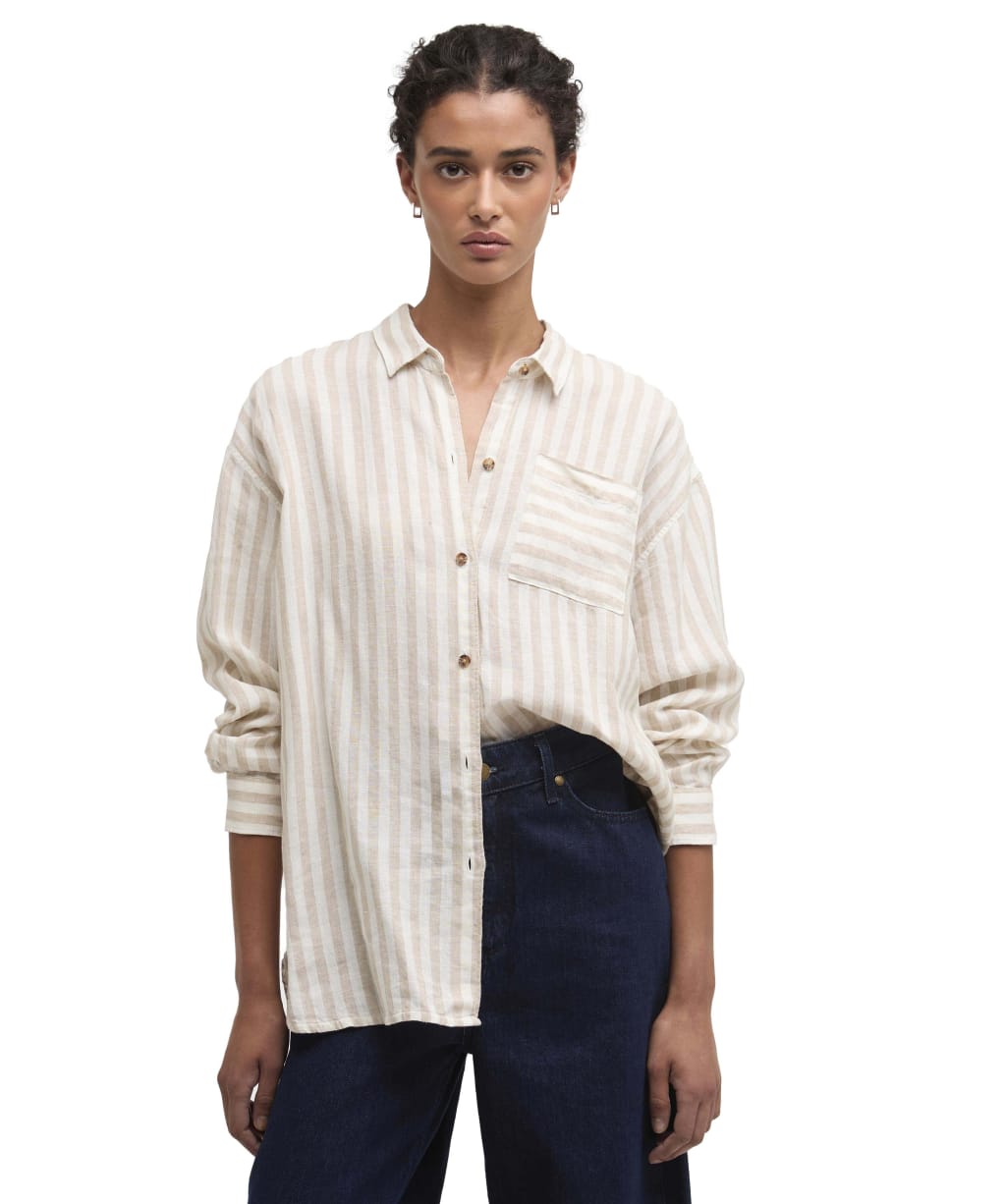Women's Barbour Annie Long Sleeve Linen Shirt - Light Sand Stripe