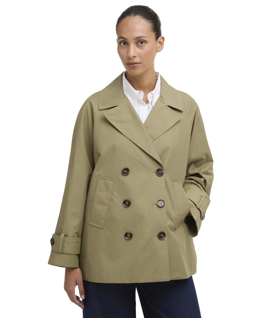 Women's Barbour Maisy Showerproof Jacket - Bleached Olive / Dress Navy Tartan