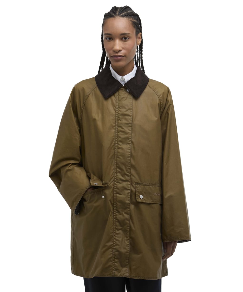 Women's Barbour Wren Waxed Jacket - Sand / Navy Gingham