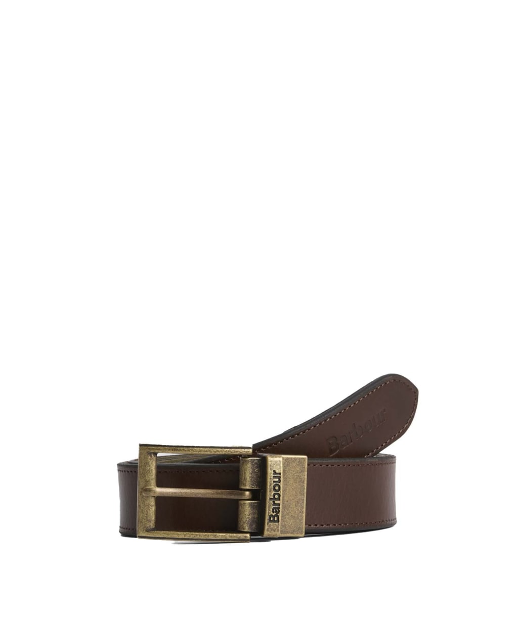 Men's Barbour Reversible Transport Leather Belt - Dusky Green / Dark Brown
