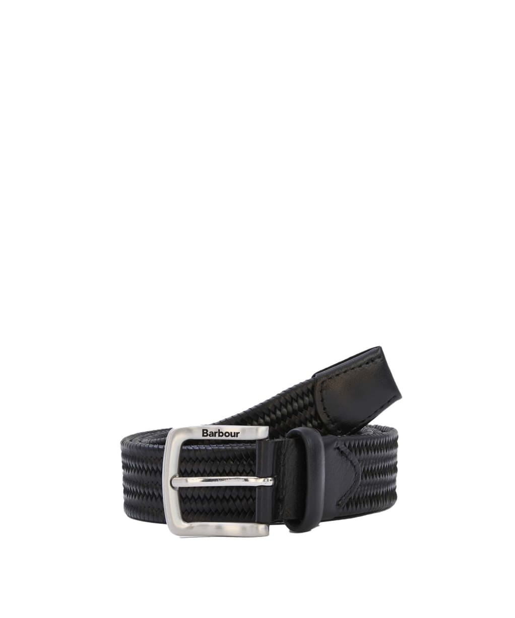 Men's Barbour Stretch Leather Belt - Black