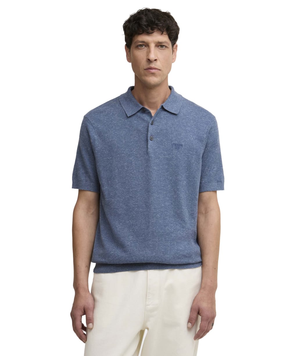 Men's Barbour Muston Linen Blend Knitted Polo Shirt - Denim
