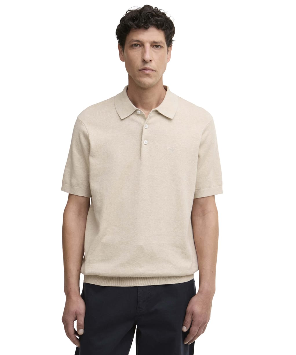 Men's Barbour Muston Linen Blend Knitted Polo Shirt - Washed Stone