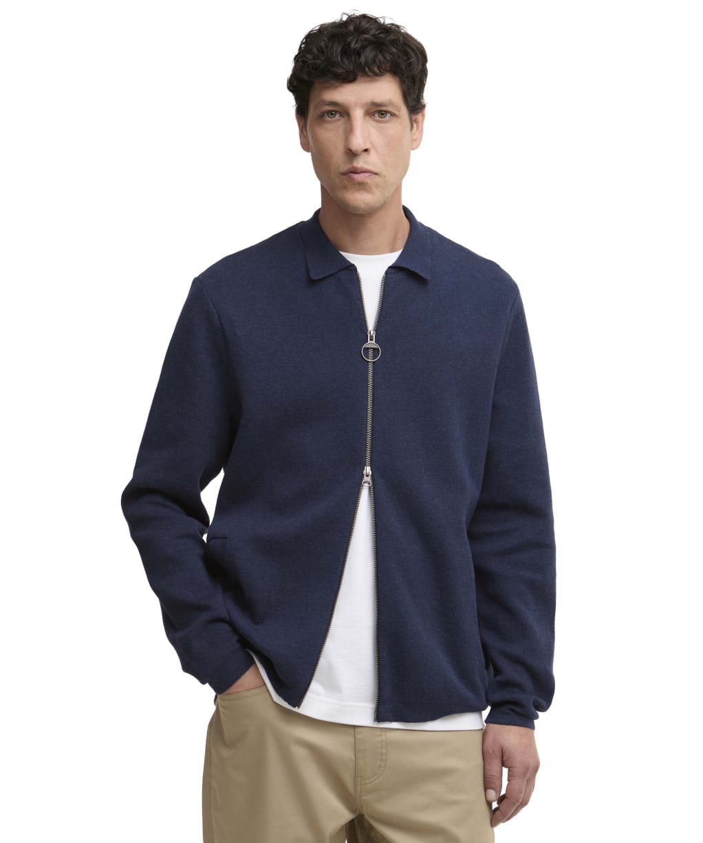 Men's Barbour Crowcombe Knitted Zip Through Sweater - Navy