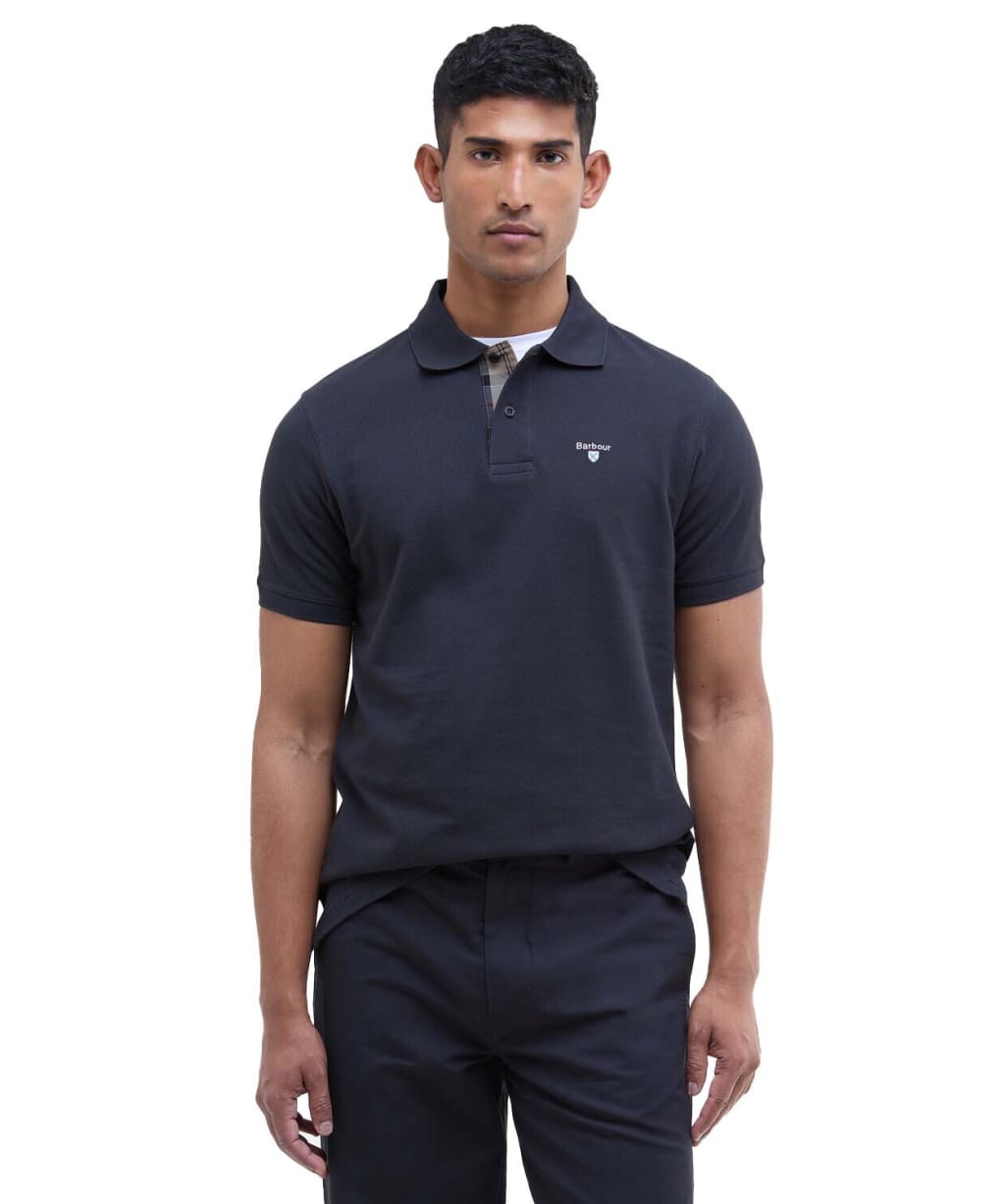 Men's Barbour Tartan Pique Polo Shirt - Navy