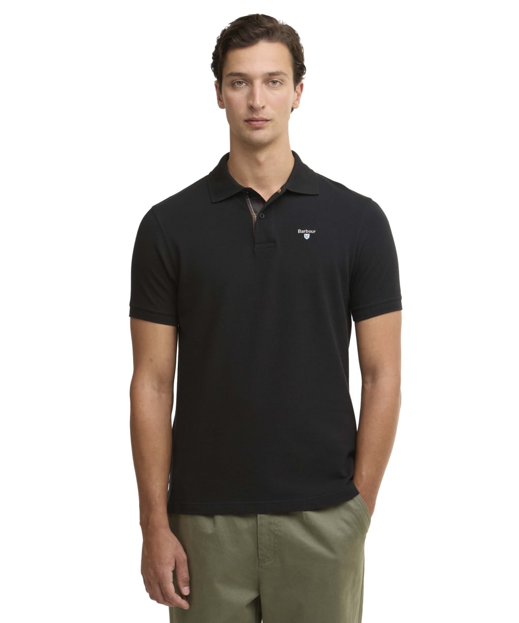 Men's Barbour Tartan Pique Polo Shirt - Black / Classic Tartan