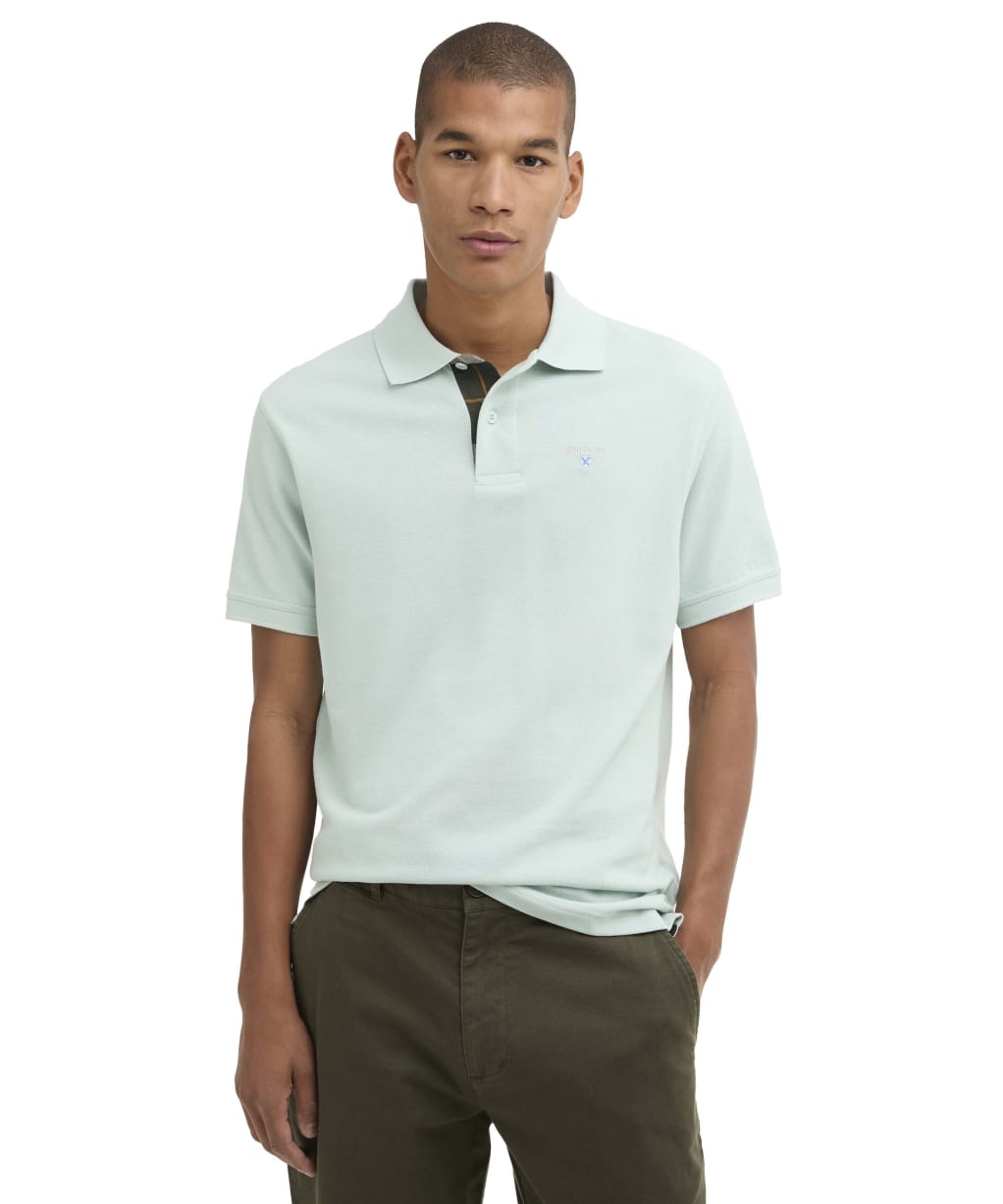 Men's Barbour Tartan Pique Polo Shirt - Mint Blue