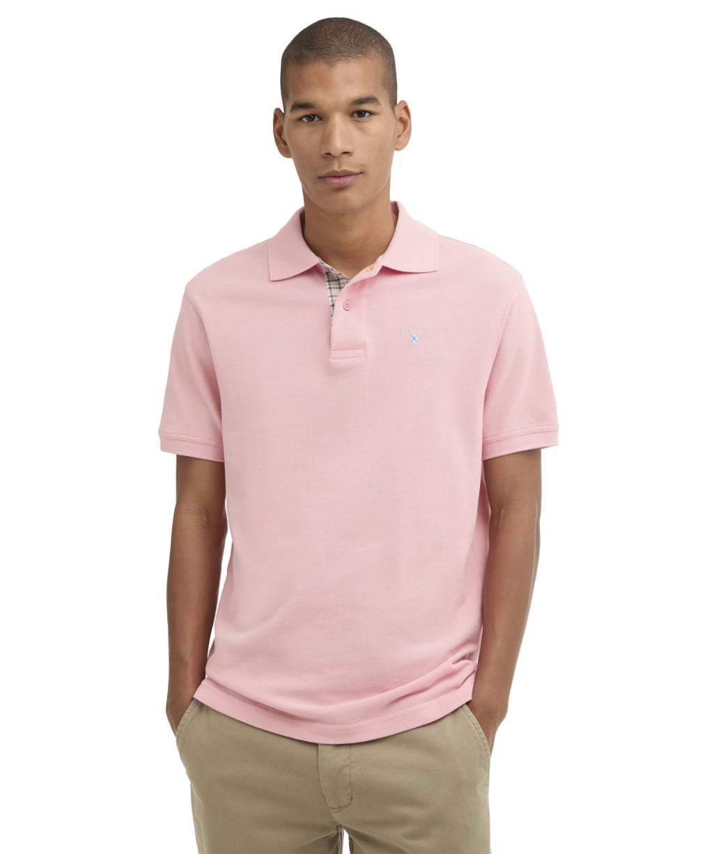 Men's Barbour Tartan Pique Polo Shirt - Mineral Pink