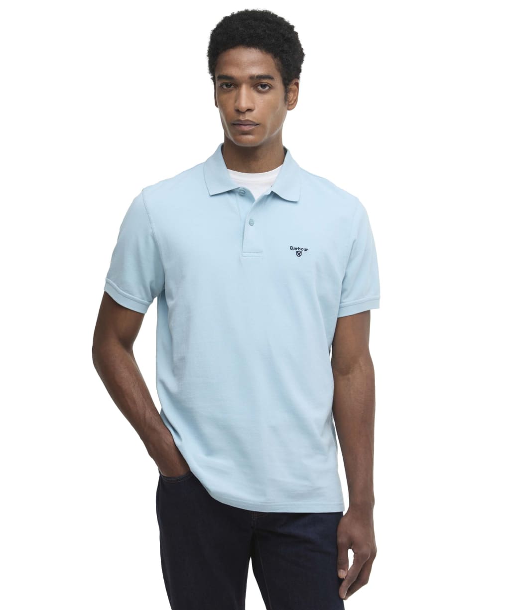 Men's Barbour Lightweight Short Sleeve Sports Cotton Polo Shirt - Surf Blue