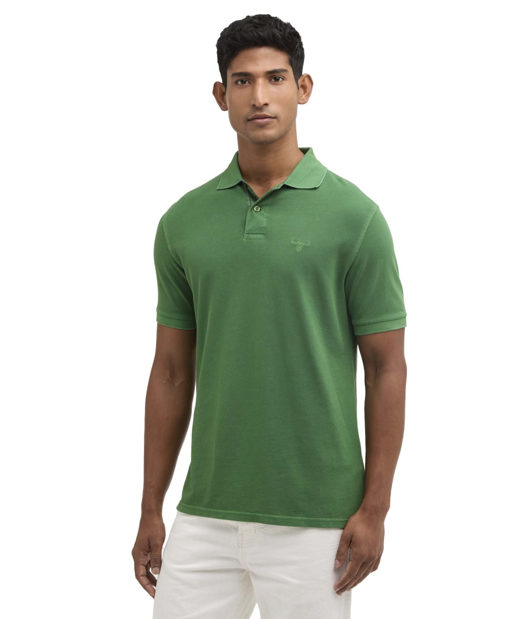 Men's Barbour Washed Tartan Tailored Fit Pique Polo Shirt - Washed Green