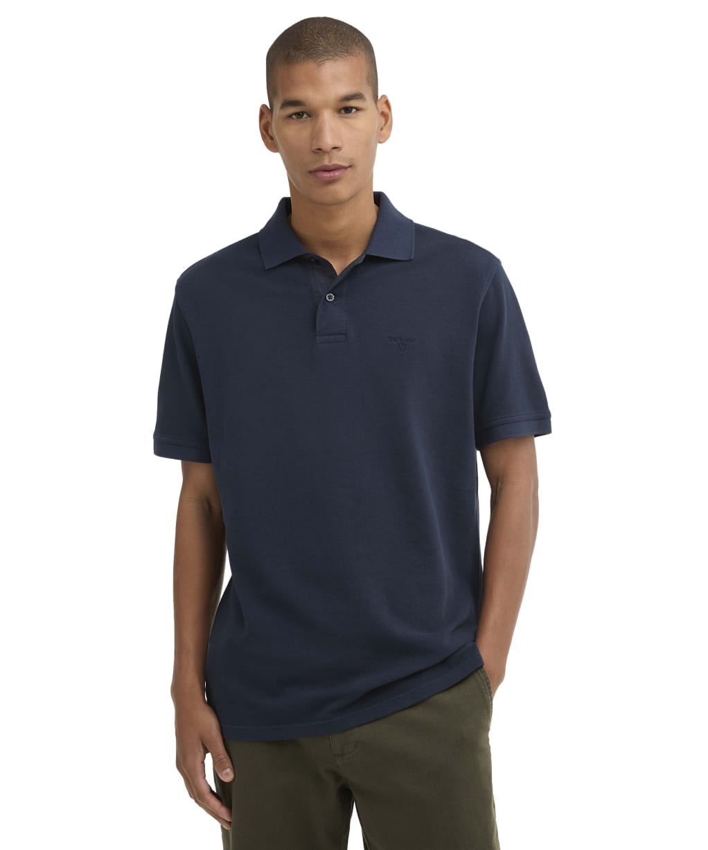 Men's Barbour Washed Tartan Tailored Fit Pique Polo Shirt - Washed Navy